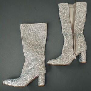 Shimmering Silver Knee-high Boots New Without Tags